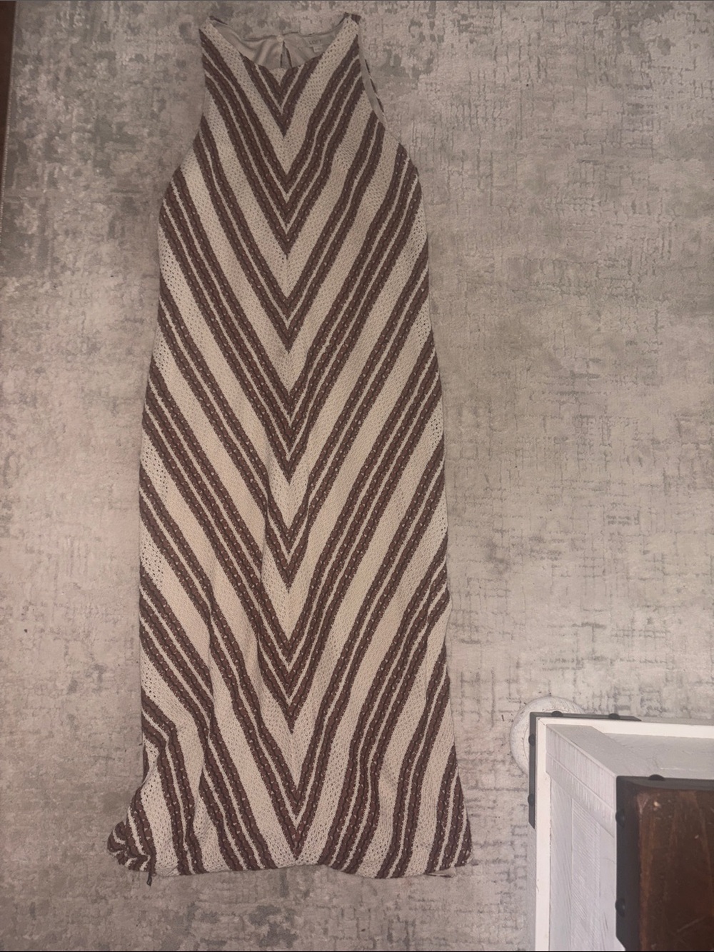 LOFT Cream and Brown Chevron Maxi dress
